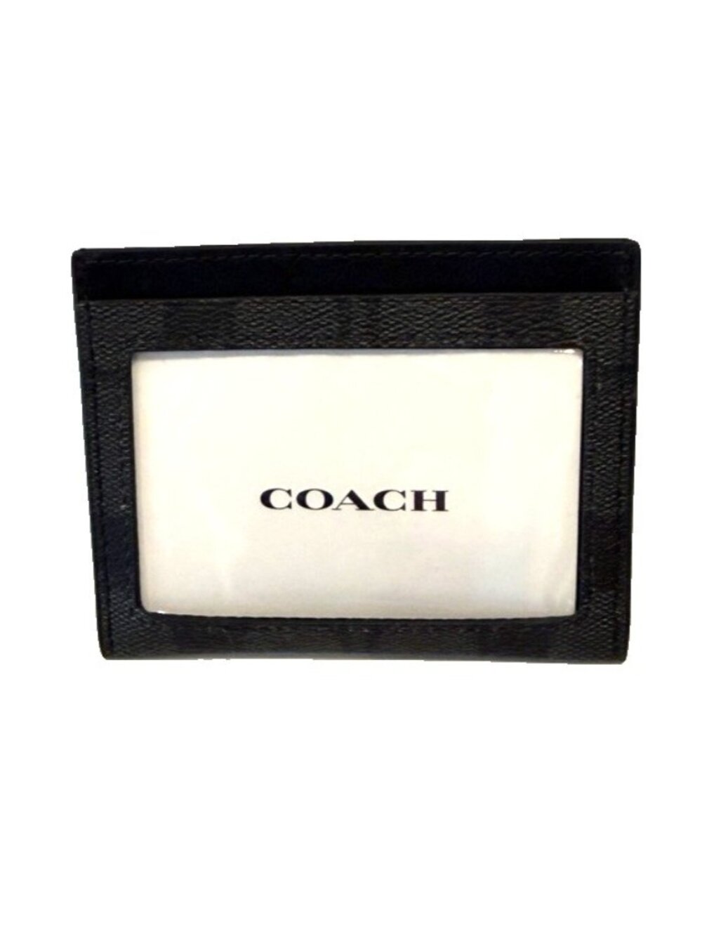Coach Signature Logo Flat Card Case Card Holder Leather PVC Black Charcoal NWOT - Picture 2 of 5